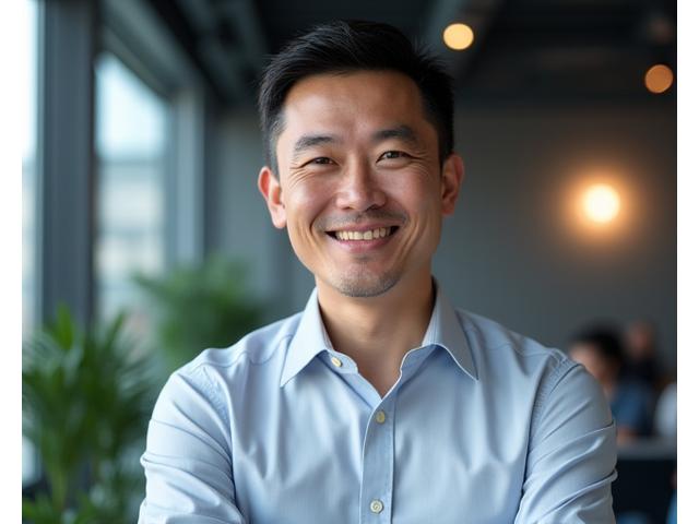 Portrait of Mark Chen, a dynamic and thoughtful man in his early 50s, with a friendly expression.