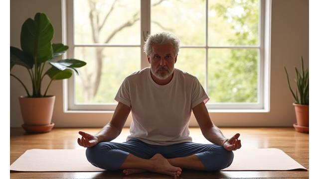 A person stretching gracefully on a yoga mat in a tranquil setting.