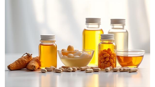 A diverse selection of natural health supplements and vitamins.