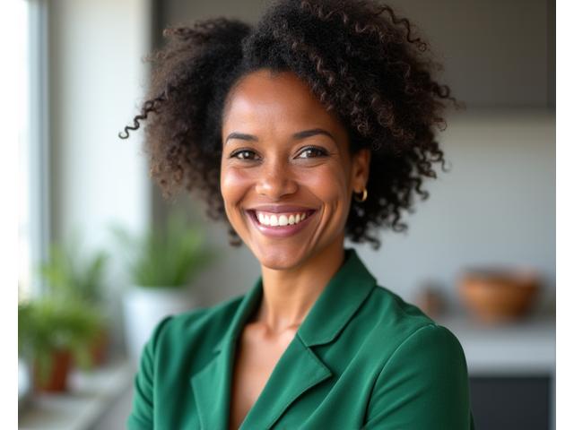 Professional photo of Elara Vance, a smiling dietitian with warm, intelligent eyes.