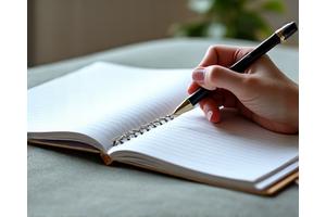 Person thoughtfully writing in a journal, symbolizing mindful aging assessment.