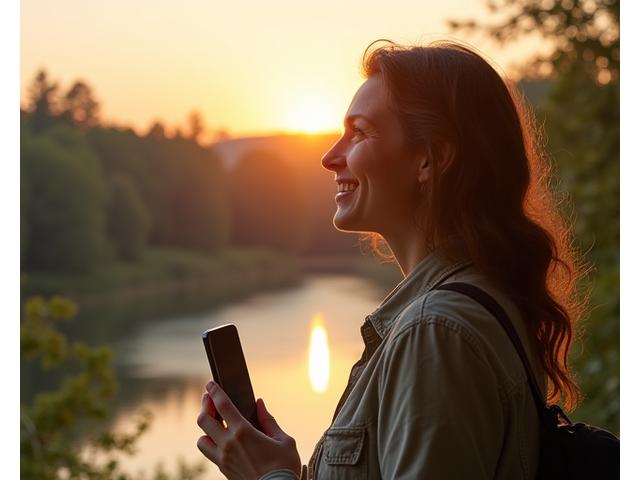 Person enjoying nature with phone put aside, representing a digital detox program.