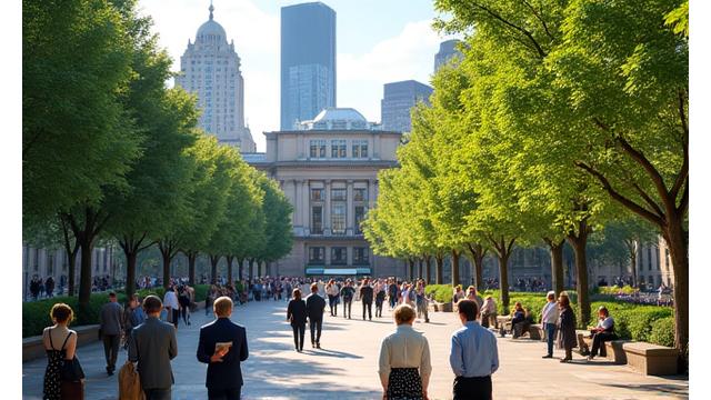 A view of Center City Philadelphia skyline with Rittenhouse Square in the foreground, suggesting urban wellness.
